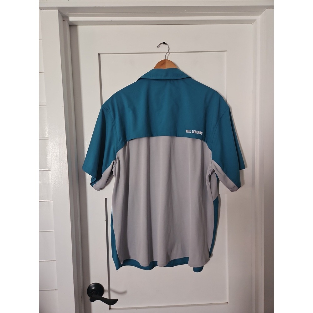 Reel Legends Ultimate Mariner Men's Fishing Shirt XL Teal Blue Gray UPF Performa